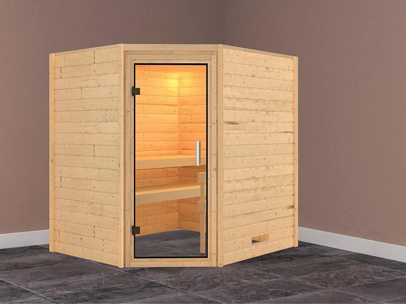 Karibu Massivholzsauna Mia 38 mm mit Klarglas Saunatür, ohne Dachkranz - Image 2