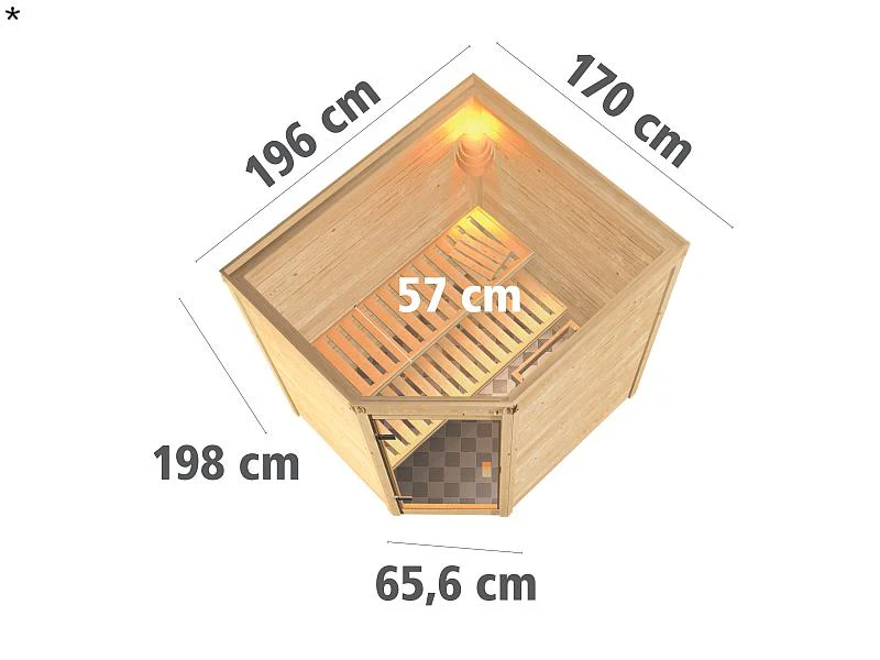 Karibu Massivholzsauna Mia 38 mm mit Klarglas Saunatür, ohne Dachkranz - Image 3