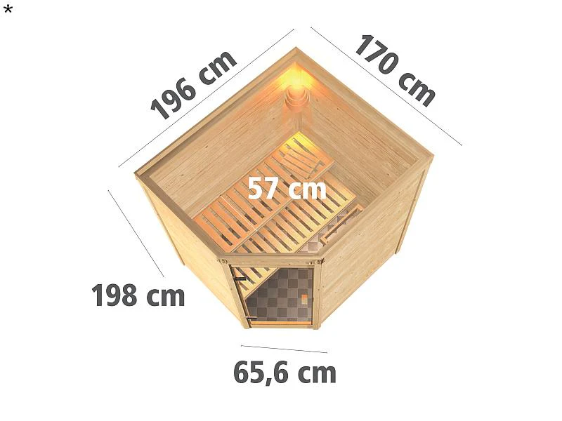 Karibu Massivholzsauna Mia 38 mm mit moderner Saunatür, ohne Dachkranz - Image 3