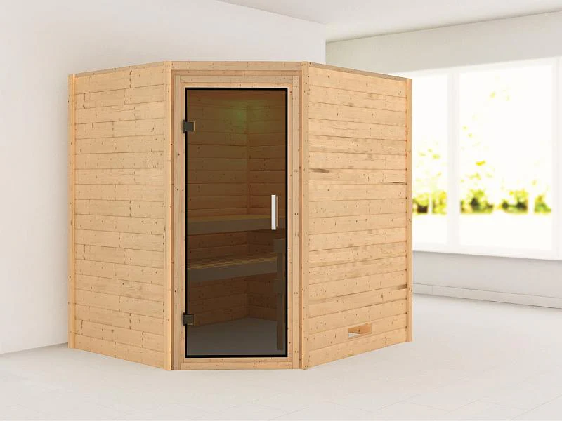 Karibu Massivholzsauna Mia 38 mm mit moderner Saunatür, ohne Dachkranz - Image 4
