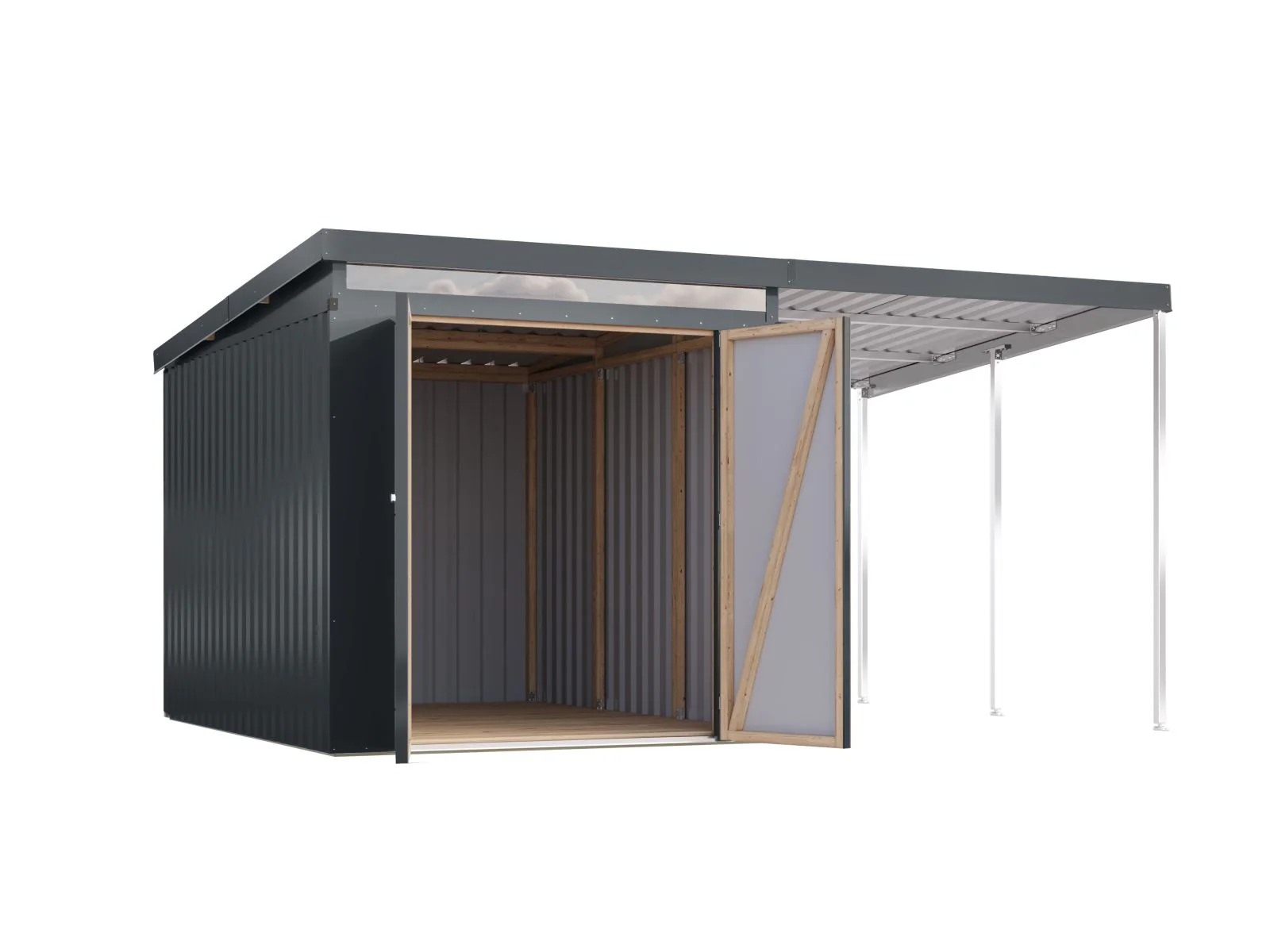 Karibu Metallgerätehaus Iridium 2,5 in Anthrazit, inkl. Anbaudach 2m - Image 4
