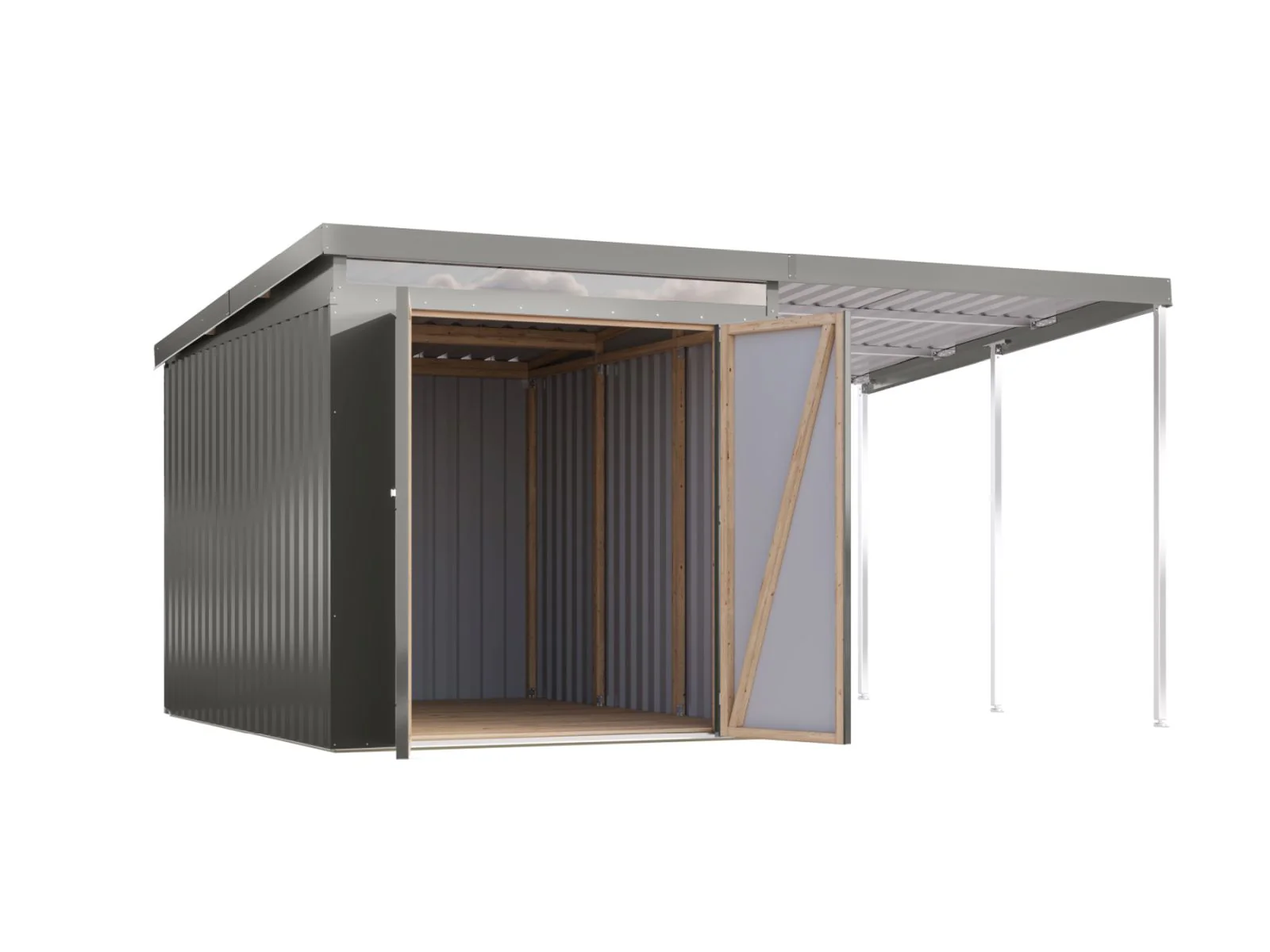Karibu Metallgerätehaus Iridium 2,5 in Graualuminium, inkl. Anbaudach 2m - Image 5