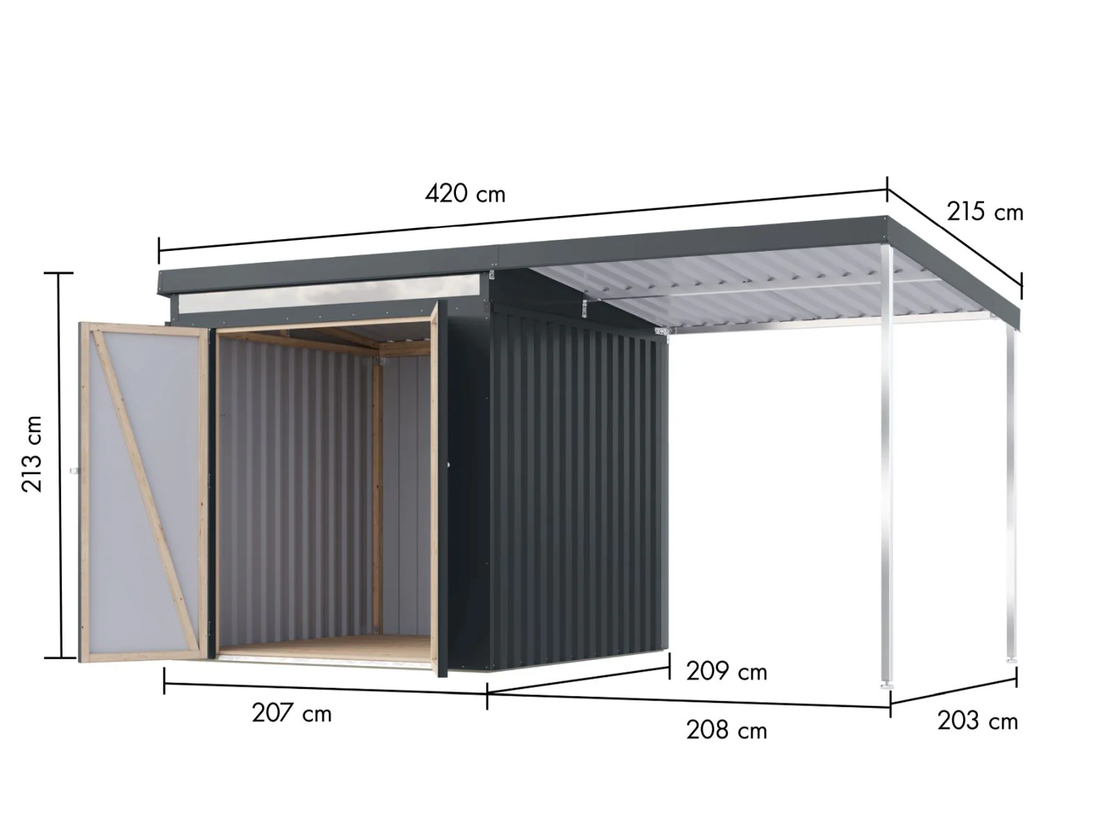 Karibu Metallgerätehaus Iridium 2, Anthrazit, inkl. Anbaudach 2m - Image 2
