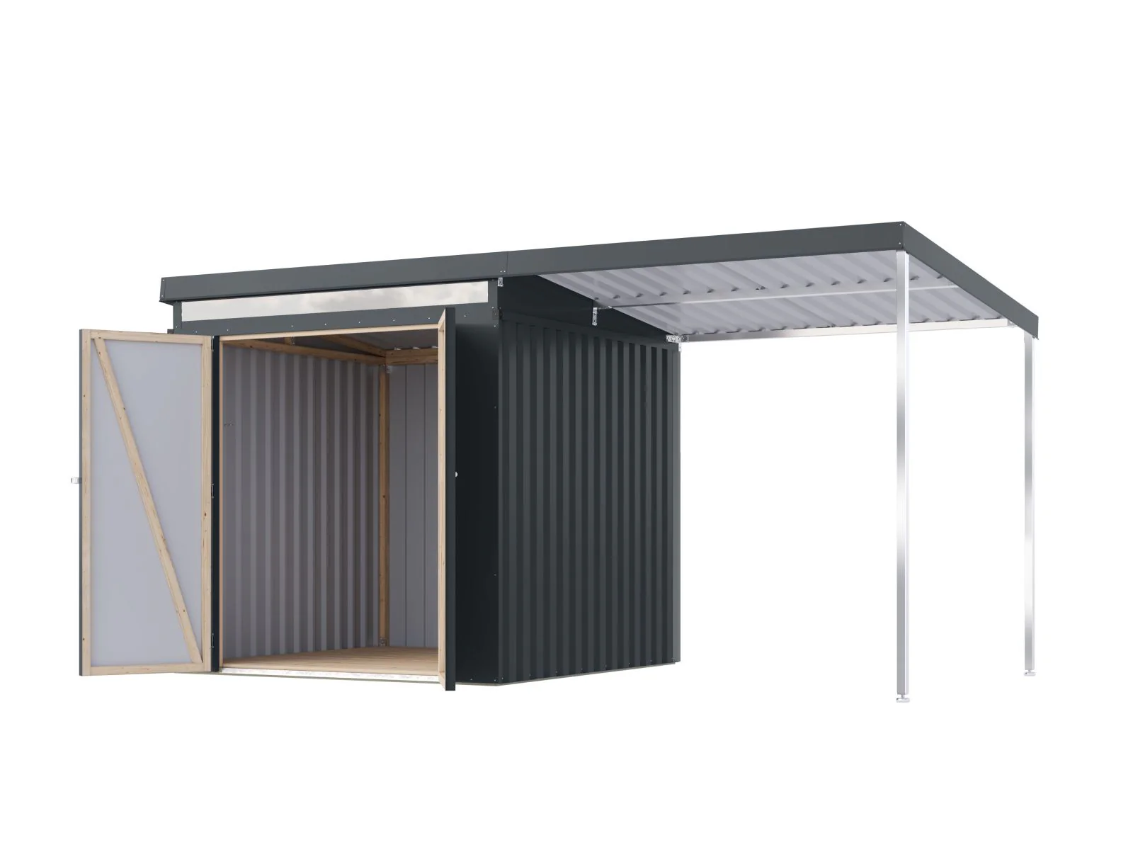 Karibu Metallgerätehaus Iridium 2, Anthrazit, inkl. Anbaudach 2m - Image 5