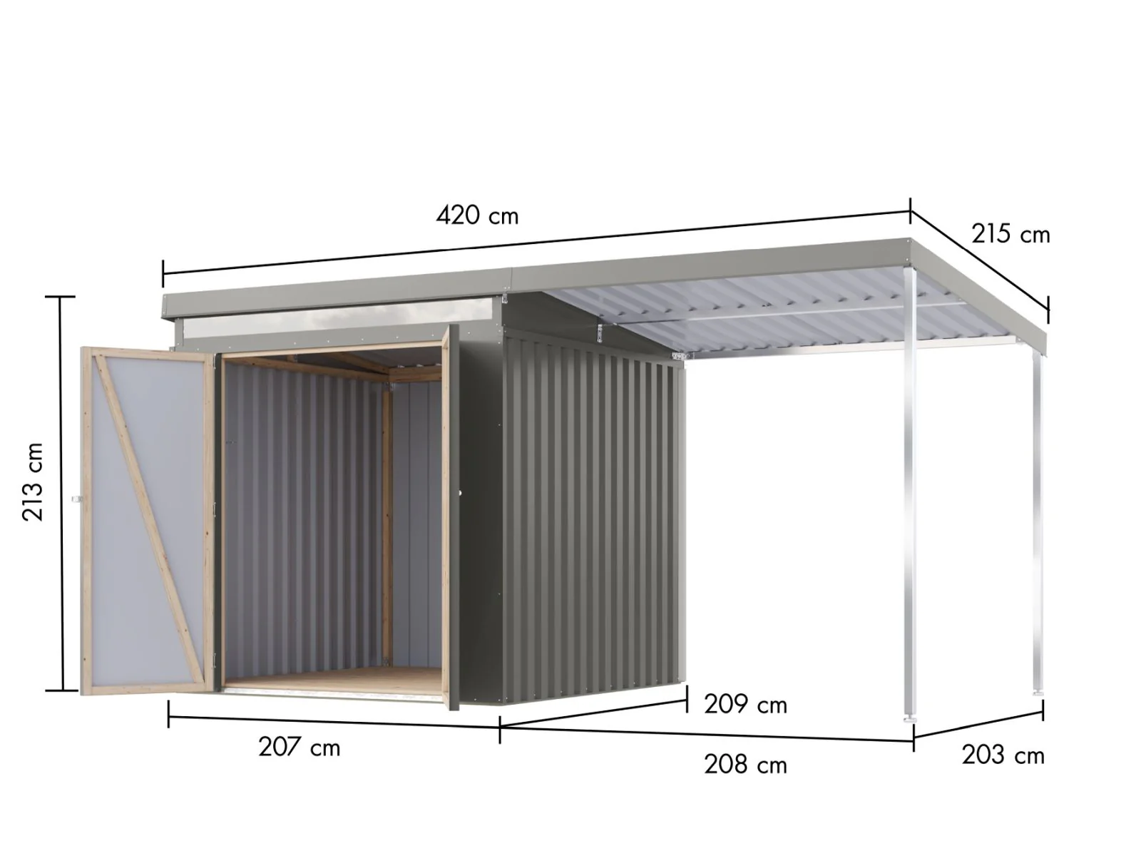 Karibu Metallgerätehaus Iridium 2, Graualuminium, inkl. Anbaudach 2m - Image 2
