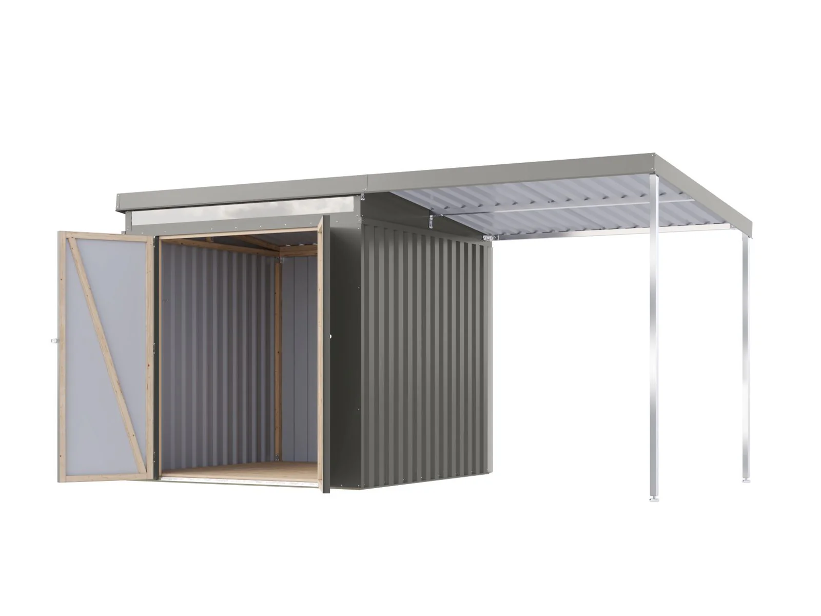Karibu Metallgerätehaus Iridium 2, Graualuminium, inkl. Anbaudach 2m - Image 5
