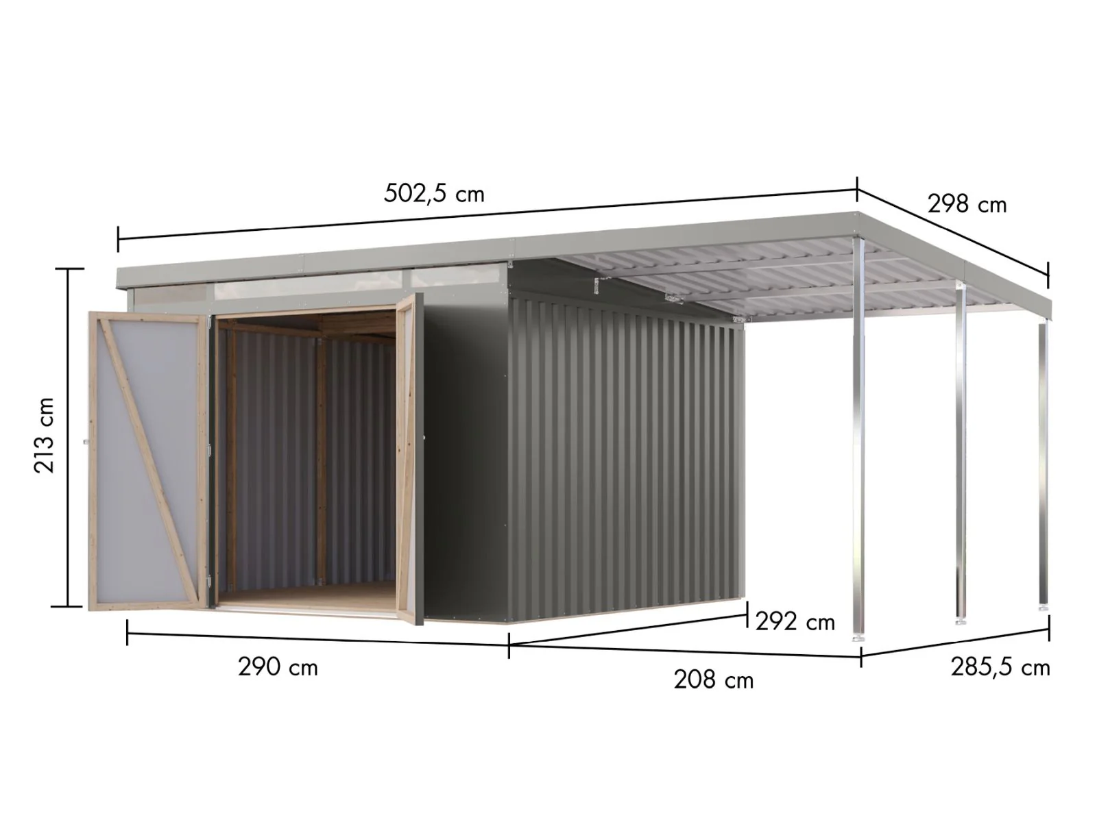 Karibu Metallgerätehaus Iridium 3,5 in Graualuminium, inkl. Anbaudach 2m - Image 2