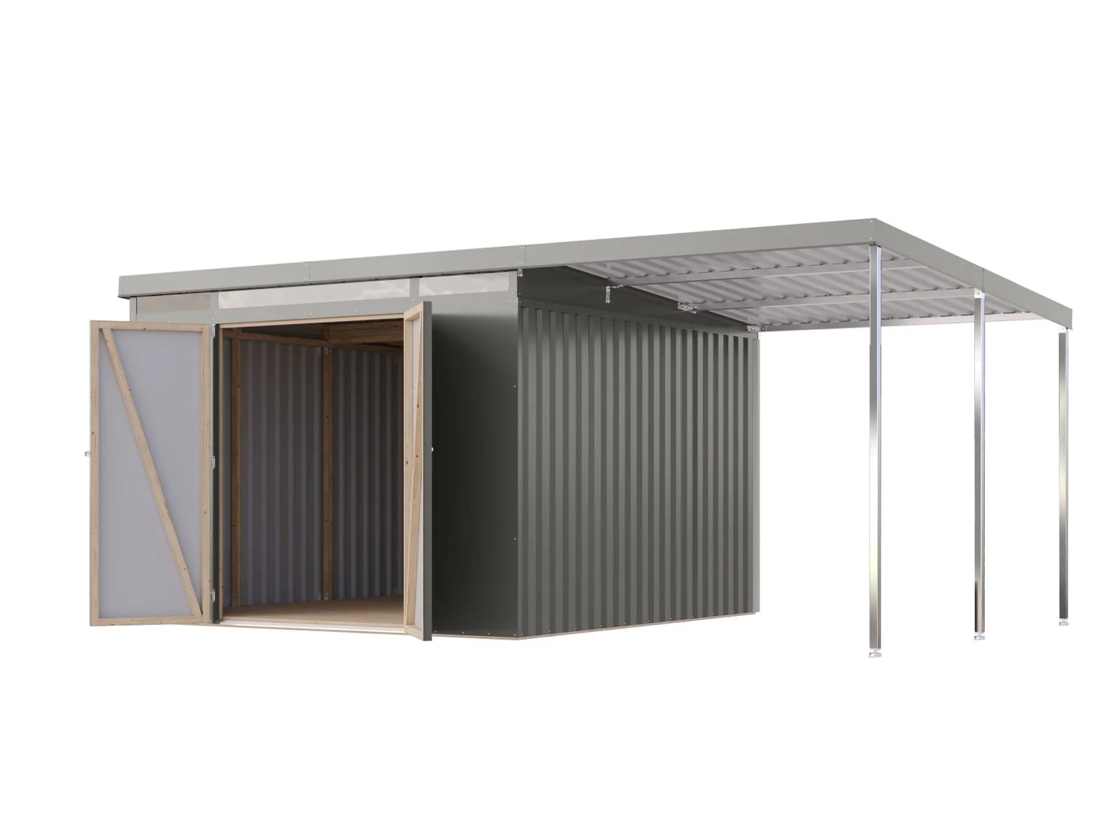 Karibu Metallgerätehaus Iridium 3,5 in Graualuminium, inkl. Anbaudach 2m - Image 5