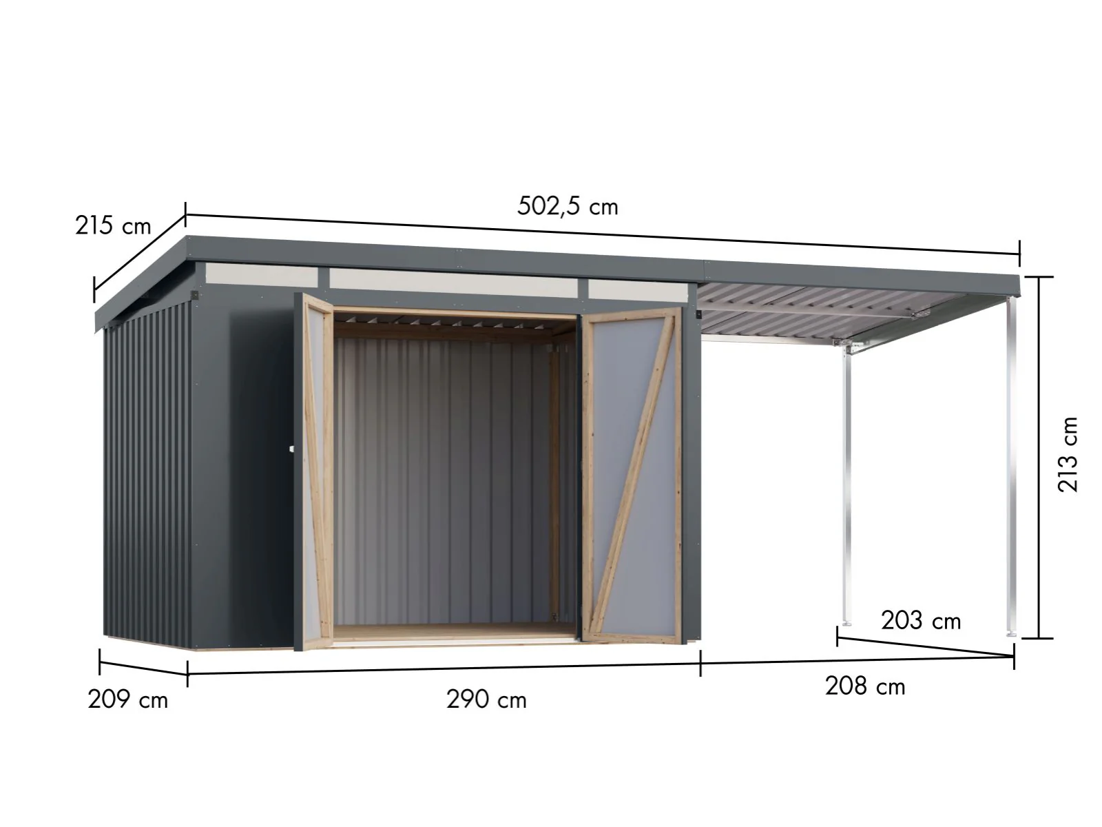 Karibu Metallgerätehaus Iridium 3 in Anthrazit, inkl. Anbaudach 2m - Image 2