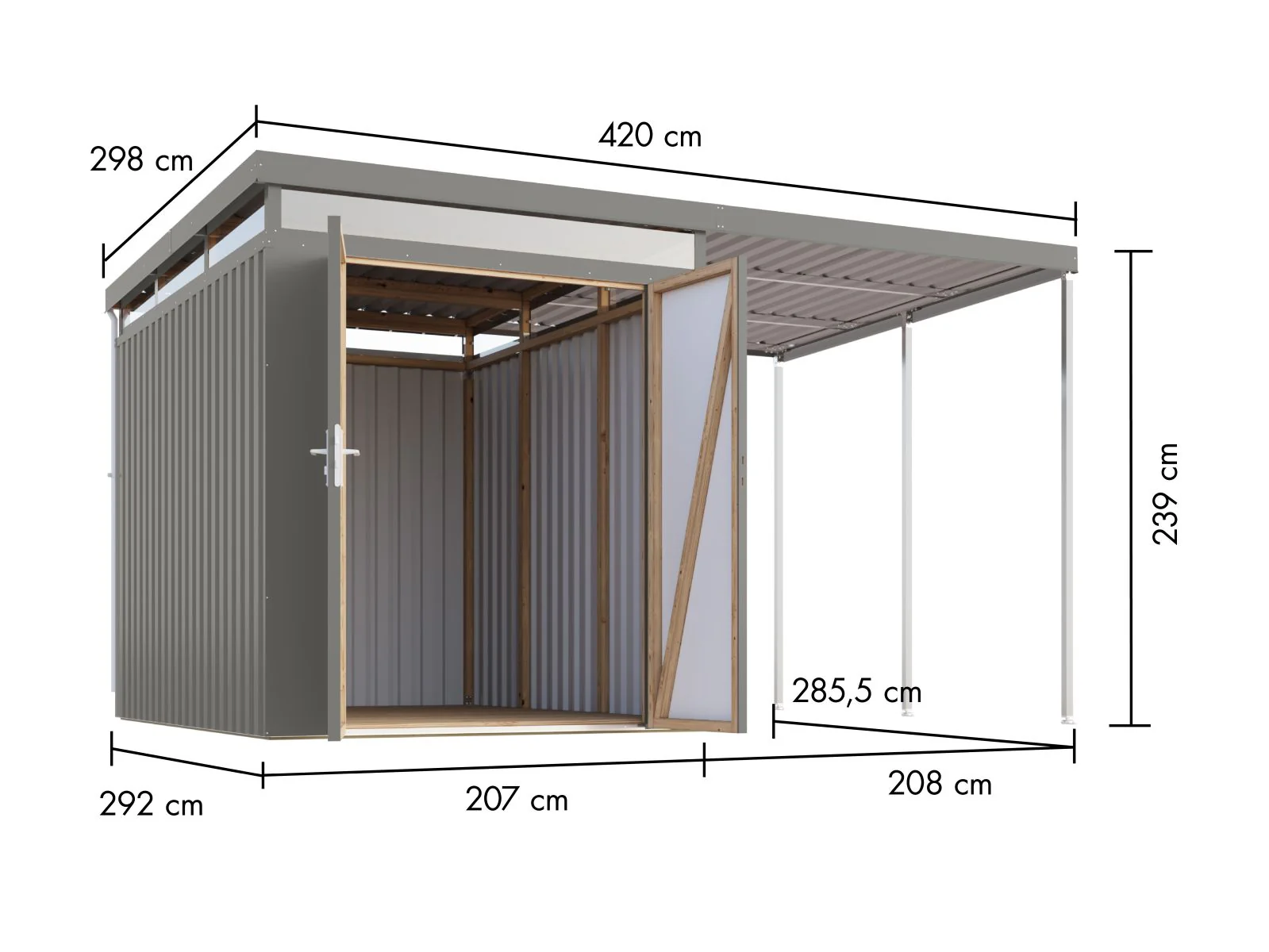 Karibu Metallhaus Aurum 2,5 in Graualuminium, inkl. Anbaudach 2 m - Image 2