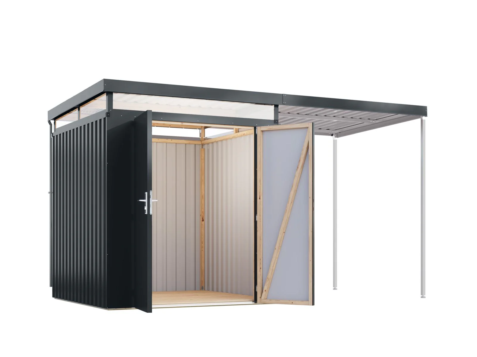 Karibu Metallhaus Aurum 2 in Anthrazit, inkl. Anbaudach 2 m - Image 6