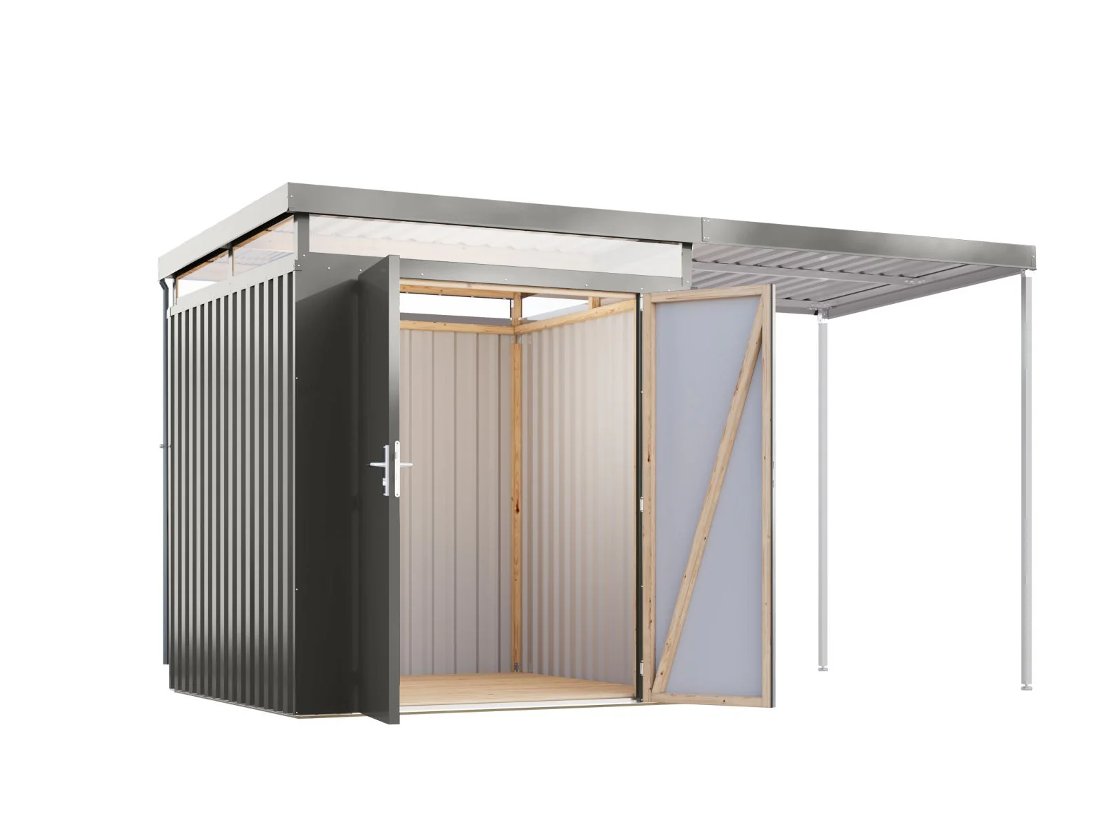 Karibu Metallhaus Aurum 2 in Graualuminium, inkl. Anbaudach 2 m - Image 6