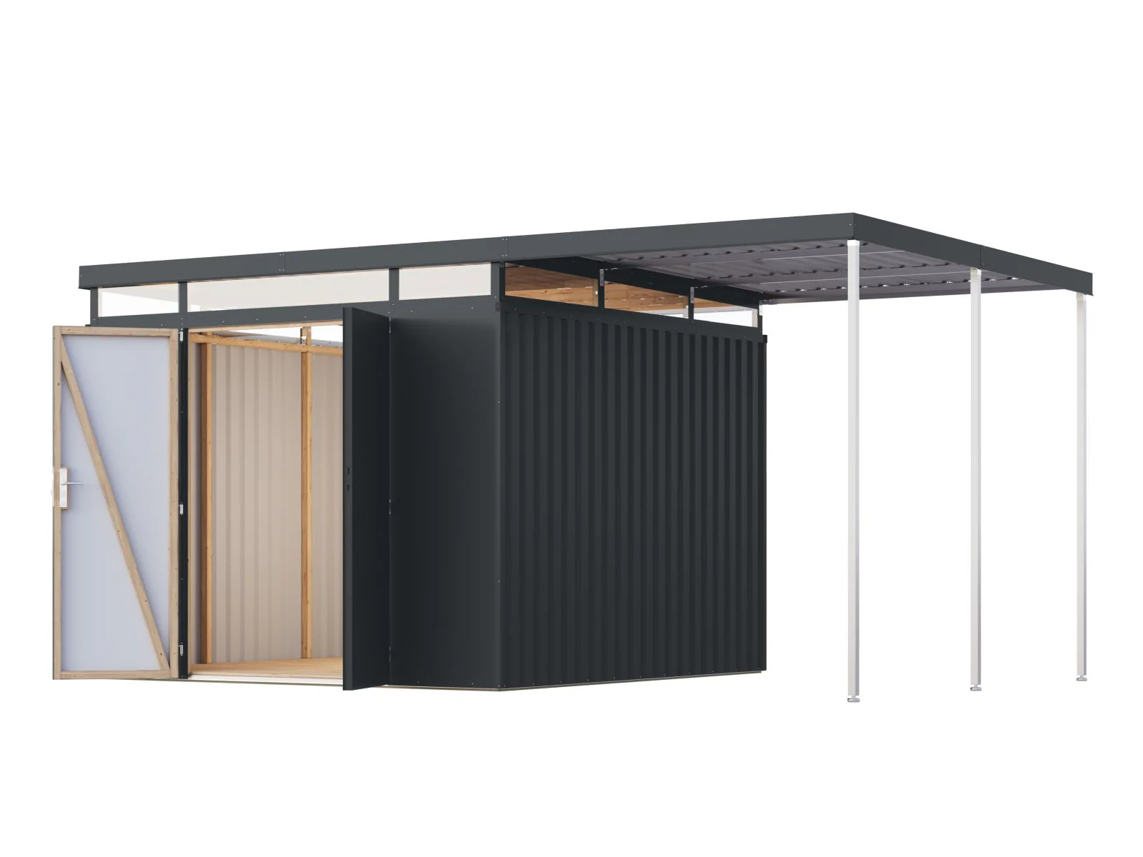 Karibu Metallhaus Aurum 3,5 in Anthrazit, inkl. Anbaudach 2 m - Image 5