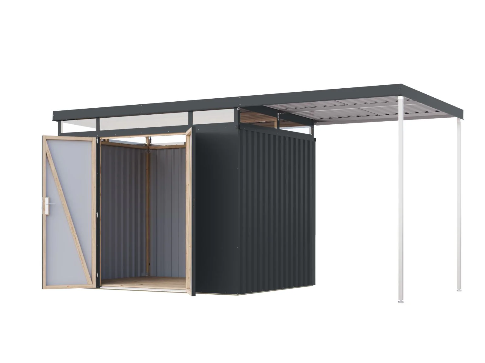 Karibu Metallhaus Aurum 3 in Anthrazit, inkl. Anbaudach 2 m - Image 5