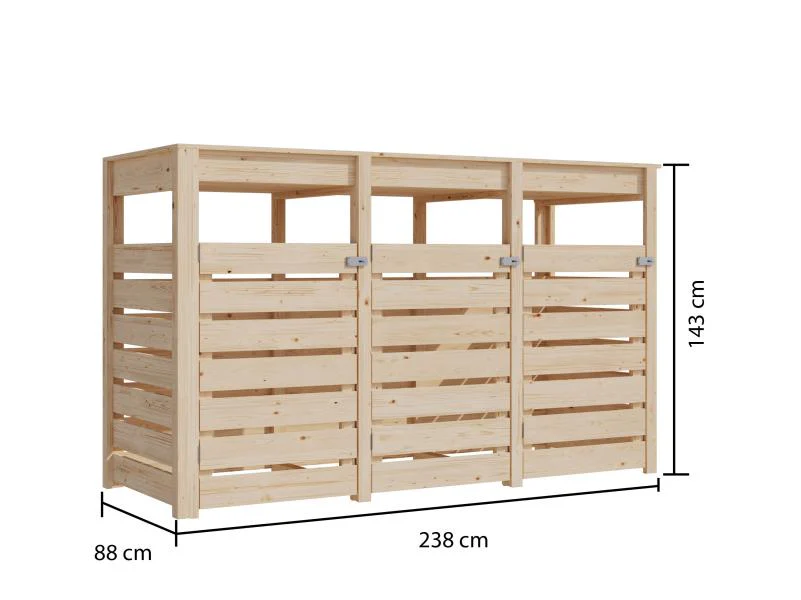 Karibu Mülltonnenbox, natur,  für 3 Tonnen inkl. Hochbeet - Image 2