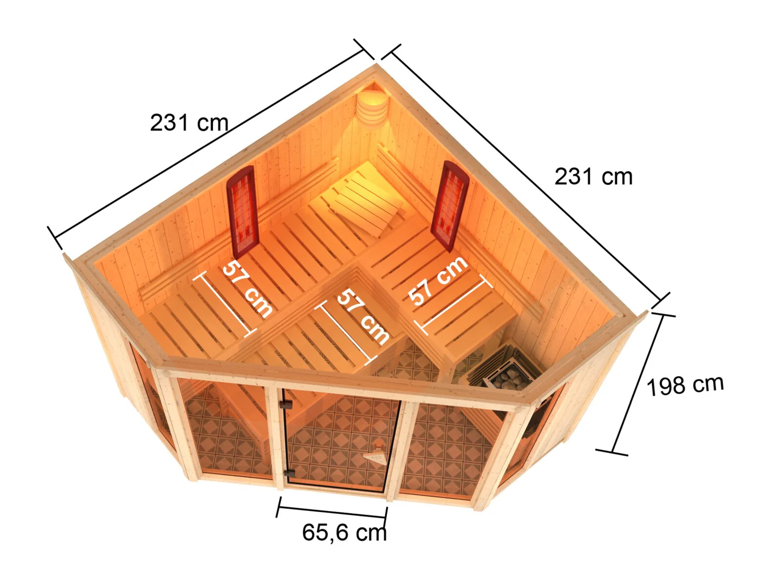 Karibu Multifunktions-Sauna Asta inkl. 9 kW Bioofen ext. Steuerung Wifi HUUM und Infrarotstrahler - Image 2
