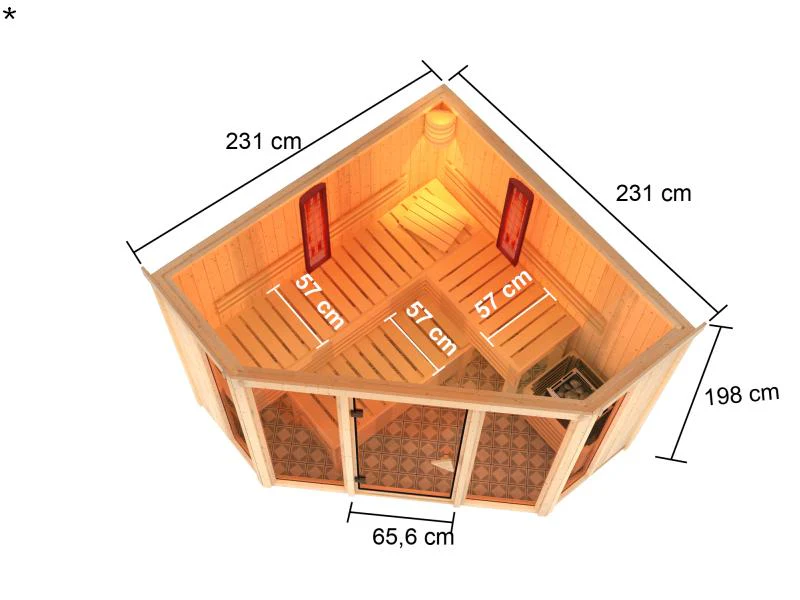 Karibu Multifunktions-Sauna Asta mit 9 kW Bioofen und Infrarotstrahler - Image 3