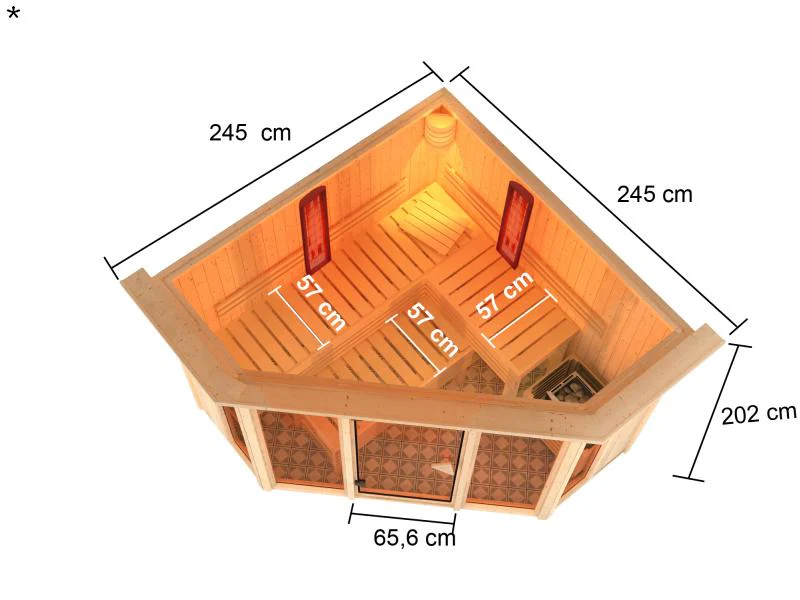 Karibu Multifunktions-Sauna Asta mit Dachkranz, 9 kW Bioofen und Infrarotstrahler - Image 3