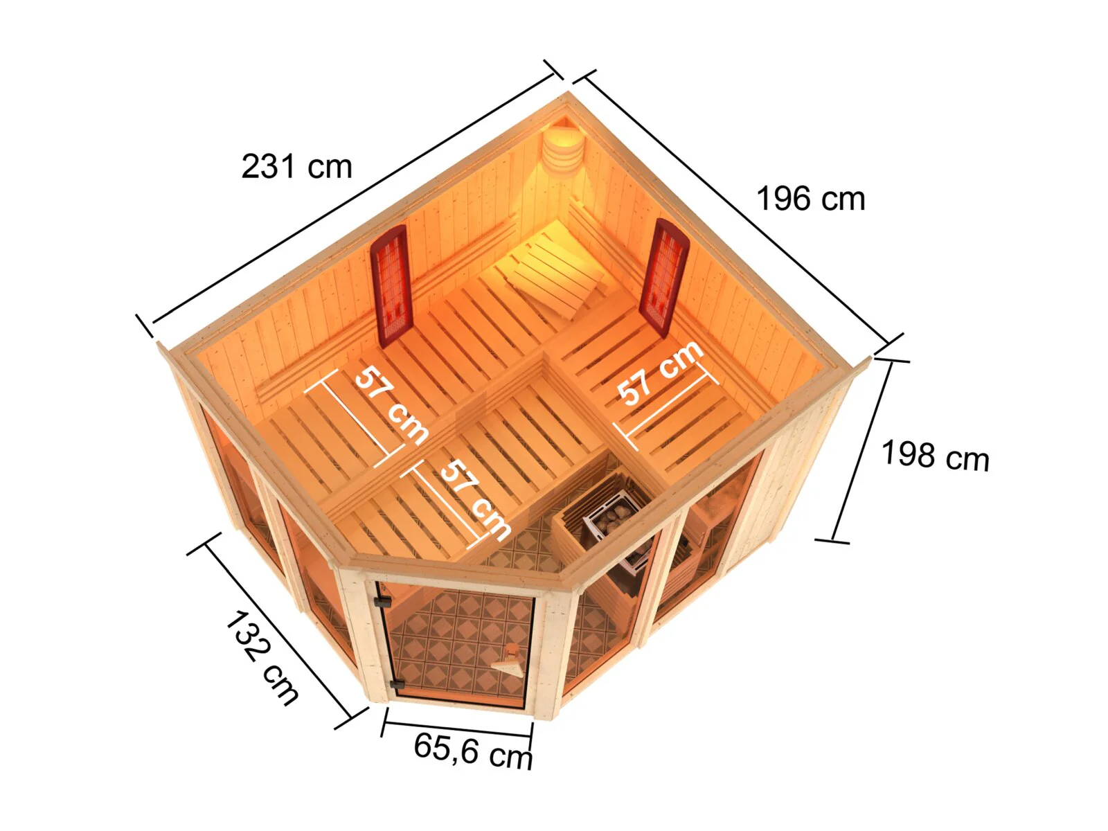 Karibu Multifunktions-Sauna Ava, inkl. 9 kW Ofen, ext. Steuerung Wifi HUUM und Infrarotstrahler - Image 2