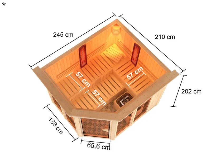 Karibu Multifunktions-Sauna Ava mit Dachkranz, 9 kW Bioofen und Infrarotstrahler - Image 3