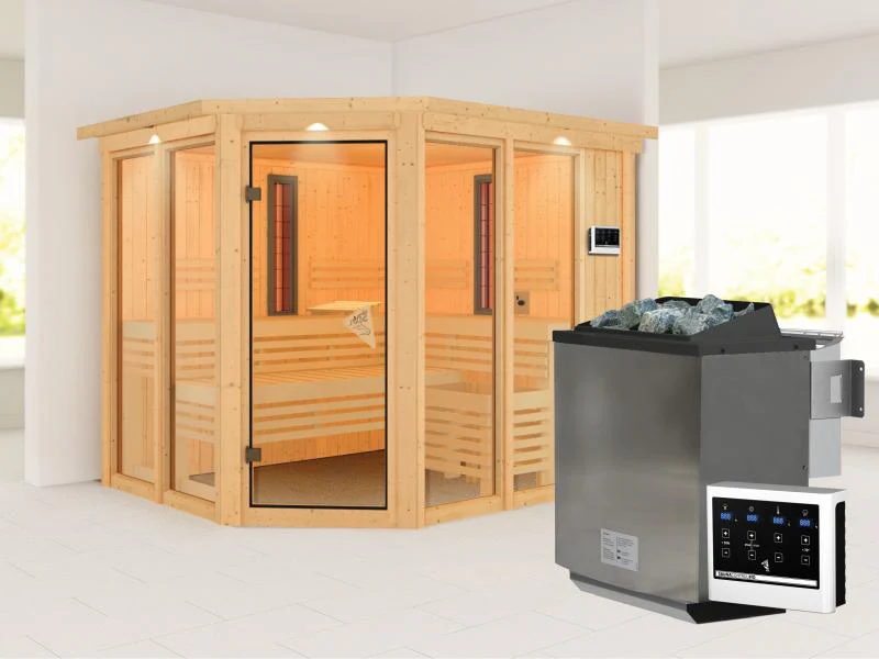 Karibu Multifunktions-Sauna Ava mit Dachkranz, 9 kW Bioofen und Infrarotstrahler - Image 4