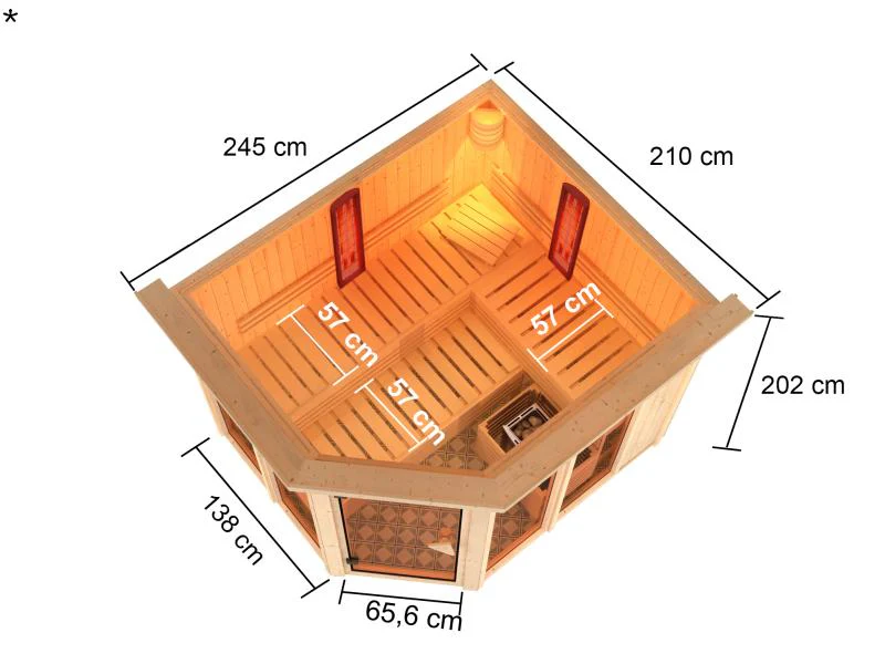 Karibu Multifunktions-Sauna Ava mit Dachkranz, 9 kW Ofen und Infrarotstrahler - Image 3