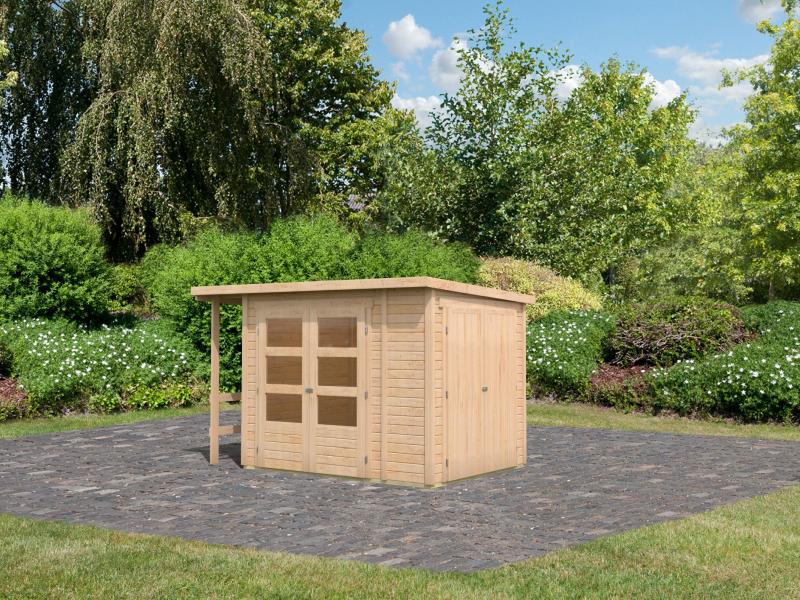 Karibu Multifunktionshaus Pultdach mit Schrank und Anbaudach 19 mm - Image 2