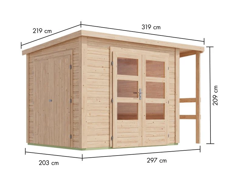 Karibu Multifunktionshaus Pultdach mit Schrank und Anbaudach 28 mm - Image 3