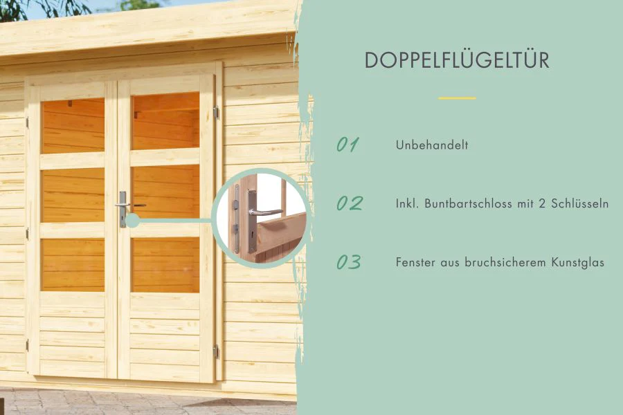 Karibu Multifunktionshaus Pultdach mit Schrank und Anbaudach 28 mm - Image 4