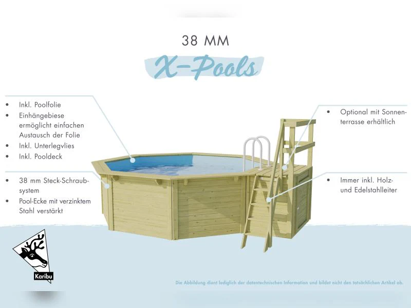 Karibu Pool Modell 1 X im Set mit Terrasse , Filteranlage und Skimmer, kdi - Folie Blau - Image 5
