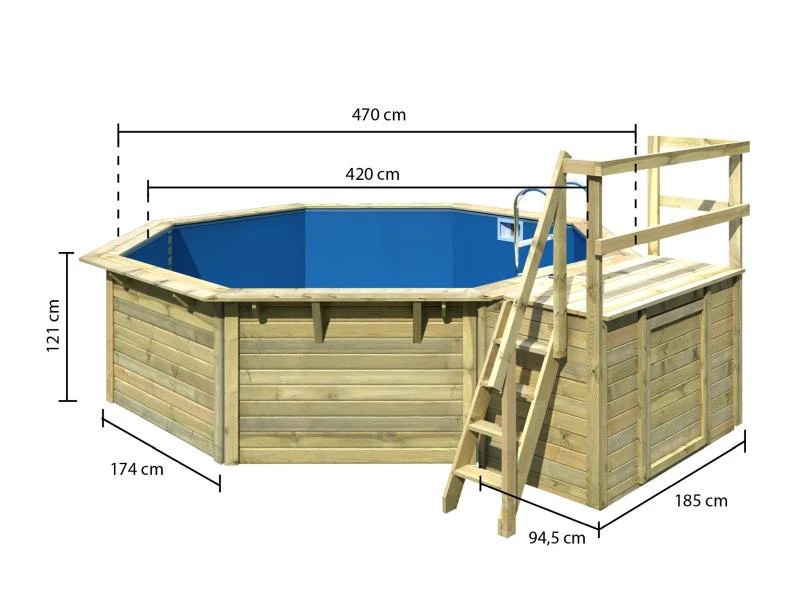 Karibu Pool Modell 2 X im Set mit Terrasse, Filteranlage und Skimmer, kdi - Folie Blau - Image 3