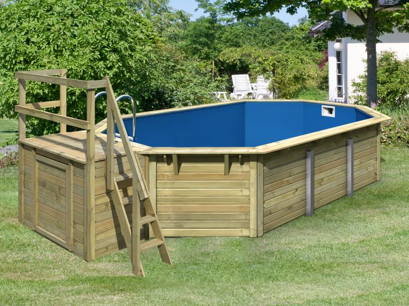 Karibu Pool Modell 4 X im Set mit Terrasse, Filteranlage groß und Skimmer, kdi - Folie Blau - Image 2