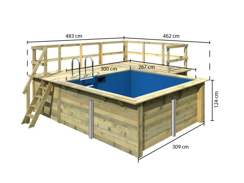 Karibu Rechteck Pool Größe 1 im Set inkl. Filterpaket , Terrasse 3,5 m und Seitenterrasse - Image 2
