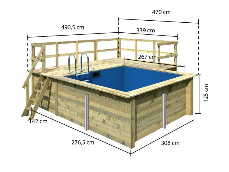 Karibu Rechteck Pool Größe 1 inkl. Terrasse 3,5 m und Seitenterrasse - Image 2