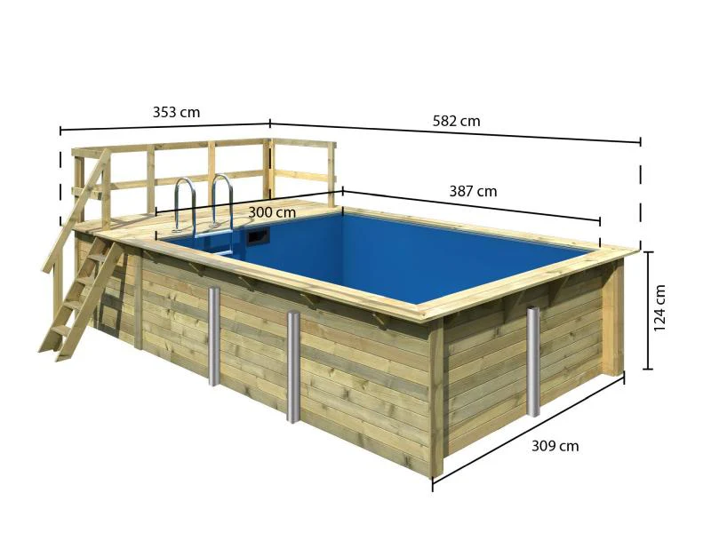 Karibu Rechteck Pool Größe 2 im Set inkl. Filterpaket und Terrasse 3,5 m - Image 2