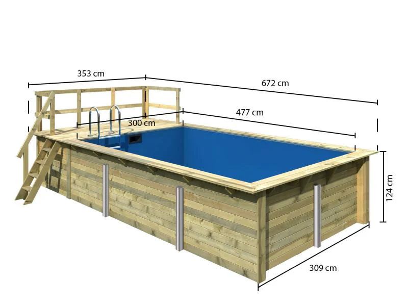 Karibu Rechteck Pool Größe 3 im Set inkl. Filterpaket und Terrrasse 3,5 m - Image 2