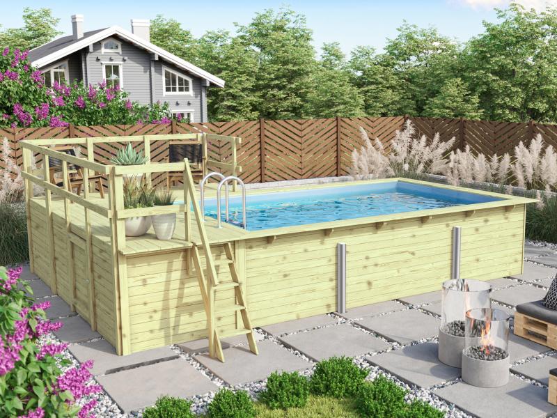 Karibu Rechteck Pool Größe 3 inkl. Terrrasse 3,5 m und Seitenterrasse
