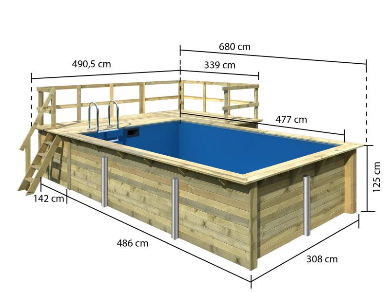 Karibu Rechteck Pool Größe 3 inkl. Terrrasse 3,5 m und Seitenterrasse - Image 2