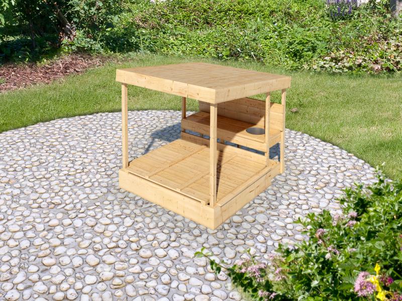 Karibu Sandkasten Max inkl. Dach und Matschküche, naturbelassen - Image 4