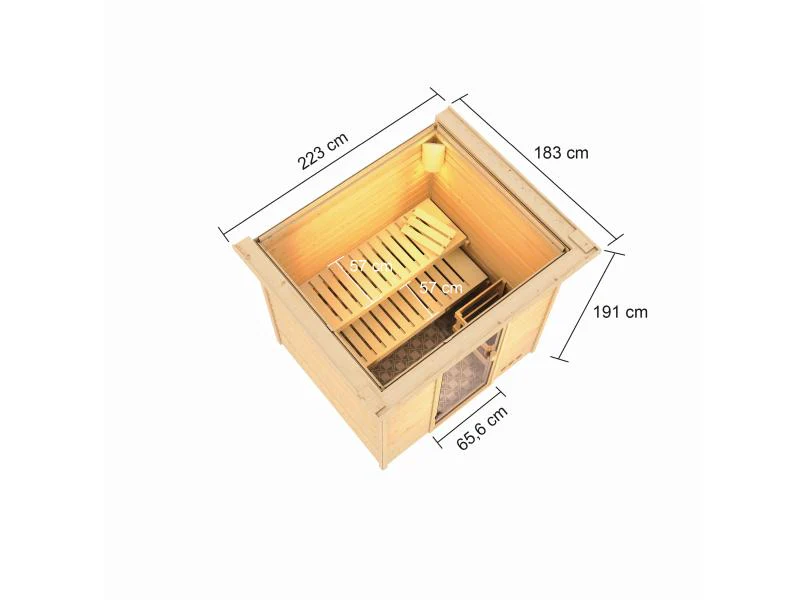 Karibu Sauna Adelina inkl. 9 kW Bioofen ext. Steuerung mit klassischer Saunatür -mit Dachkranz- - Image 3