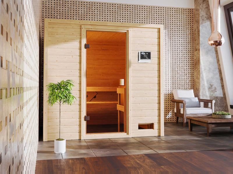 Karibu Sauna Adelina inkl. 9 kW Bioofen ext. Steuerung mit klassischer Saunatür -ohne Dachkranz- - Image 10