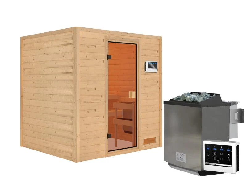 Karibu Sauna Adelina inkl. 9 kW Bioofen ext. Steuerung mit klassischer Saunatür -ohne Dachkranz- - Image 2