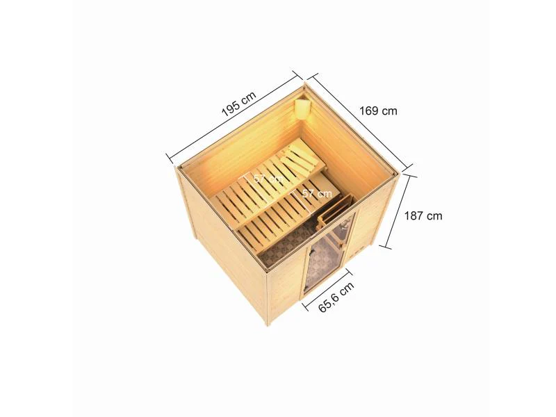 Karibu Sauna Adelina inkl. 9 kW Ofen ext. Steuerung mit klassischer Saunatür -ohne Dachkranz- - Image 3