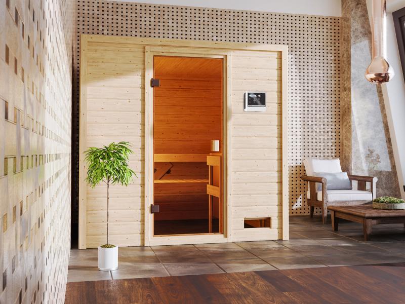Karibu Sauna Adelina inkl. 9 kW Ofen ext. Steuerung mit klassischer Saunatür -ohne Dachkranz- - Image 8