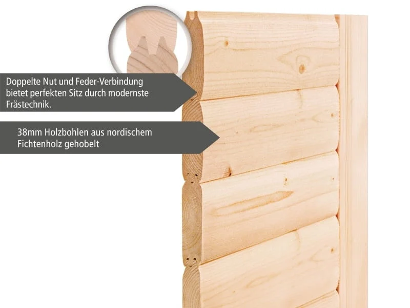 Karibu Sauna Adelina inkl. 9 kW Ofen ext. Steuerung mit klassischer Saunatür -ohne Dachkranz- - Image 9