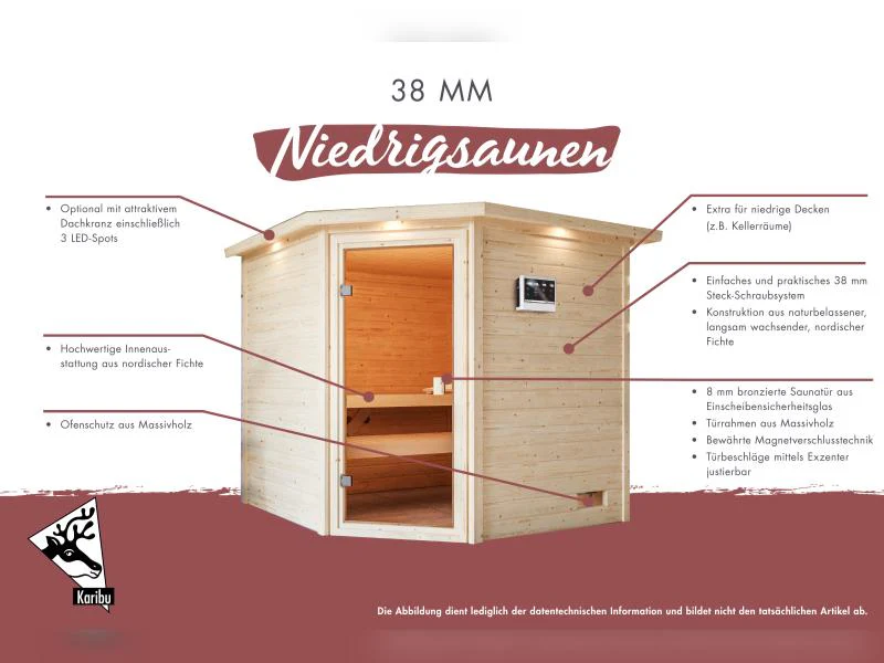 Karibu Sauna Adelina inkl. 9 kW Ofen integr. Steuerung mit klassischer Saunatür -mit Dachkranz- - Image 10