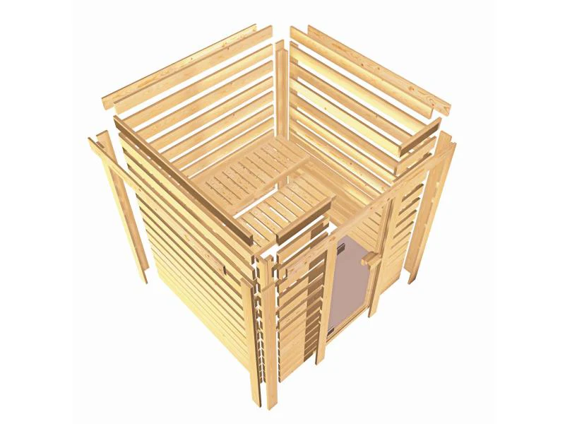 Karibu Sauna Adelina inkl. 9 kW Ofen integr. Steuerung mit klassischer Saunatür -mit Dachkranz- - Image 9