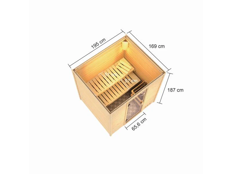 Karibu Sauna Adelina inkl. 9 kW Ofen integr. Steuerung mit klassischer Saunatür -ohne Dachkranz- - Image 3