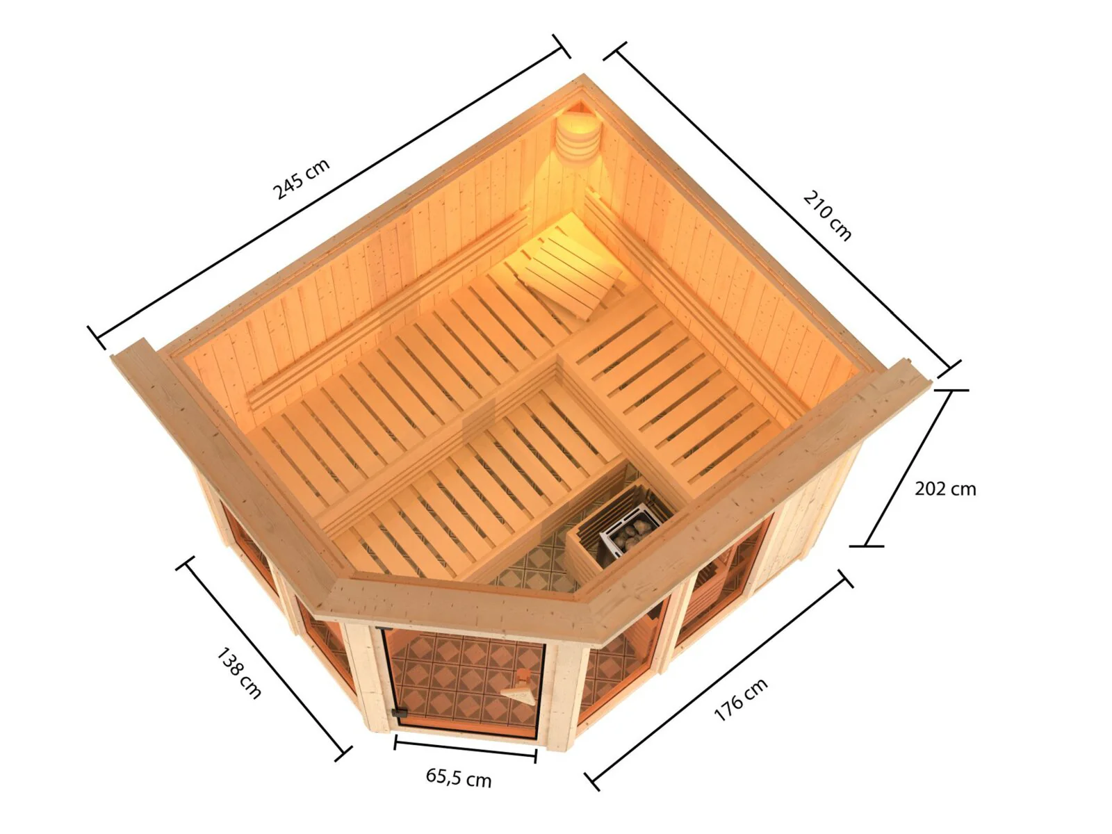 Karibu Sauna Ainur 3, 68 mm, inkl. 9 kW Ofen ext. Steuerung Wifi HUUM - mit Dachkranz - - Image 3