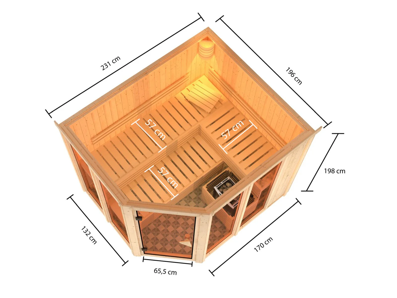 Karibu Sauna Ainur 3, 68 mm, inkl. 9 kW Ofen ext. Steuerung Wifi HUUM - ohne Dachkranz - - Image 2